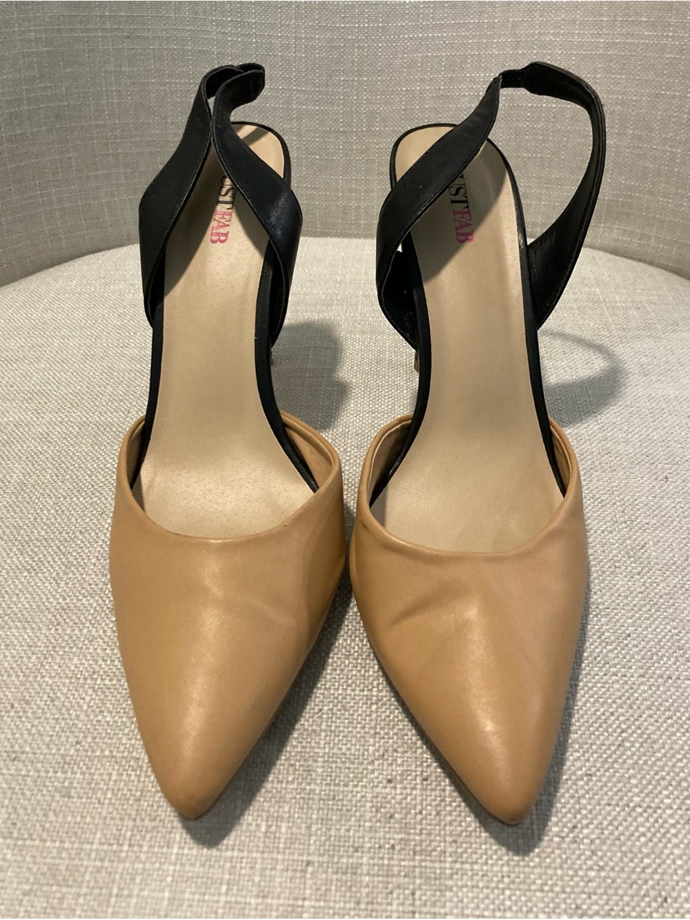 JustFab Two-Tone Pointed Toe Slingback Pumps in Tan and Black